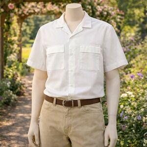 NWT Banana Republic Shirt Men's Medium White Linen Blend Button Preppy